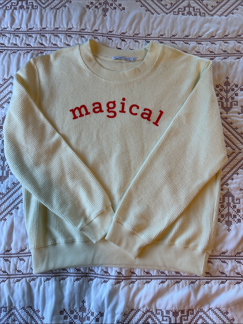 Boat House Apparel Light Cream Crewneck Sweater with Red 'magical' Script